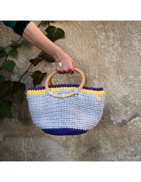 Panier "Hemera" • Collection Woody • Eä Créations •  crochet anse bois femme fait main