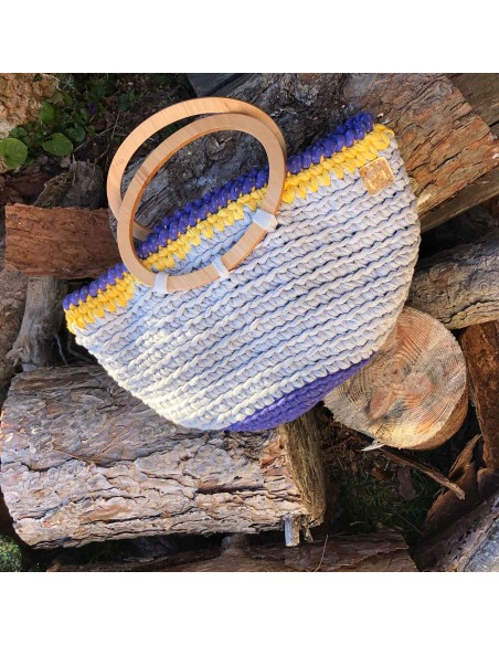 Panier "Hemera" • Collection Woody • Eä Créations •  crochet anse bois femme fait main