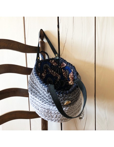 Sac "Ellana" • Collection Les fonds sans fin • Eä Créations • Sac panier crochet anse cuir femmes wax fait main